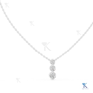 Collier pendentif de luxe en or massif 14K 18K avec 3 diamants de laboratoire taille brillant, bijou vertical pour femme - Product Image 3