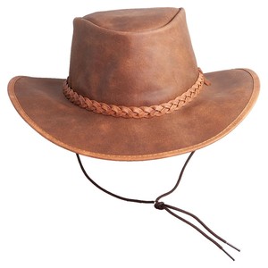 ELYSIAN INDUSTRIES Leather Cowboy <b>Hat</b> Unisex Brown Wide Brim Braided <b>Band</b> Outdoor Casual Four Seasons 56-58CM - Product Image 2