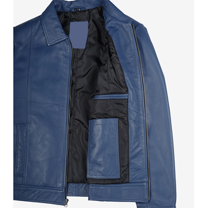 Blousons en cuir de vachette bleu marine pour hommes, tendance 2026, décontractés, avec col rabattable, fermeture éclair, coupe ajustée, pour l'hiver (OEM) - Product Image 5