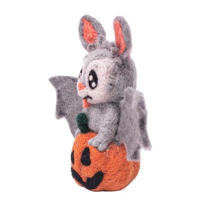 Handmade <b>Felt</b> Wool Halloween Bat Sitting on Pumpkin – Creepy Cute Needle Felted <b>Animal</b> Figurine Halloween Decor Gift - Product Image 3