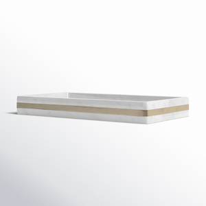Assiette de service rectangulaire élégante en céramique avec incrustation dorée, design minimaliste, finition polie, vaisselle et assiettes - Product Image 1