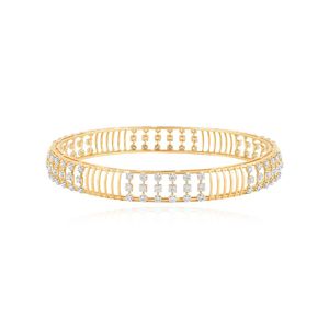 14K Yellow Gold Round Lab Grown Diamond Openwork Grid Bangle Pair - Product Image 4