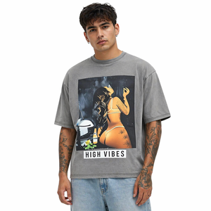 T-shirt graphique surdimensionné pour homme en coton imprimé style streetwear vintage - Product Image 1