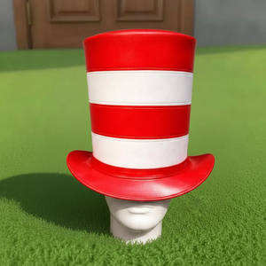 Chapeau haut de forme en cuir fait main de qualité supérieure, rayé rouge et blanc, pour festival ou costume, chapeau de déguisement spectaculaire - Product Image 4