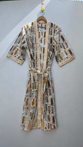 Bata Kimono Ligera de Algodón con Estampado Artesanal Indio - Product Image 4