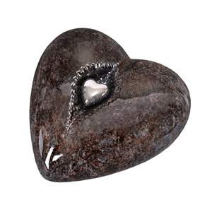 Cœur en pierre de bronzite avec mini urne commémorative en forme de cœur pour cendres, Cœur pour cendres funéraires en métal laiton/aluminium - Product Image 2
