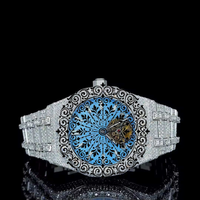 Montre à quartz unisexe de luxe, cadran bleu serti de diamants, affichage analogique, boîtier de 46 mm, fermoir à boucle, mouvement Citizen vintage