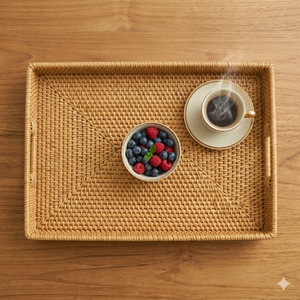 Bandeja de Servicio Rectangular de Mimbre y Ratán Hecha a Mano, Diseño Moderno para Hogar, Hotel y Restaurante, Precio al por Mayor OEM/ODM - Product Image 6