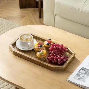 Plateau de service en bois de manguier massif, plateau de présentation en bois de style moderne, plateau en bois de luxe pour la décoration du salon, sûr et élégant. - Product Image 1