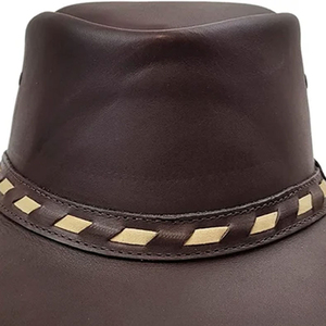 Chapeau de cowboy unisexe en cuir marron uni à large bord, décontracté, réglable, pour l'extérieur, printemps-été, adulte 56-58CM - Product Image 4