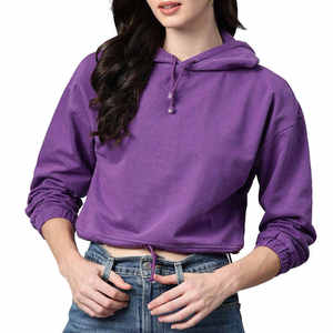 Sudadera Corta con Capucha para Mujer, Informal, de Manga Larga, con Cordón Ajustable y Logotipo Frontal - Product Image 1
