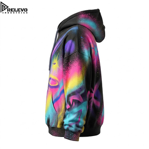เสื้อฮู้ดดี้โอเวอร์ไซส์ลายกราฟฟิตีดาวพ่นสีแบบแอร์บรัชสำหรับผู้ชาย OEM พิมพ์ลายทั่วตัว สไตล์สตรีทแวร์ พร้อมเชือกผูก - Product Image 3