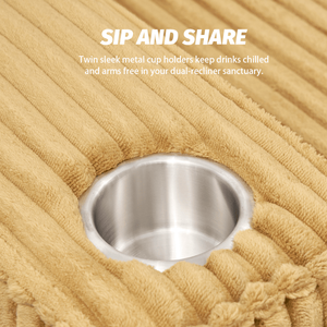 Divano Moderno a 3 Posti con Seduta Profonda in Velluto a Coste, Portabicchieri in Acciaio Inox Spazzolato e 3 Cuscini Decorativi per Soggiorno - Product Image 6