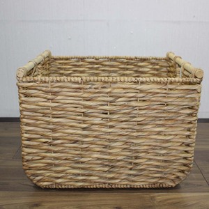 <b>Rectangular</b> Natural Water Hyacinth Storage <b>Basket</b> With Wooden Handles Rustic Multi Purpose Organizer - Product Image 6