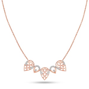 <b>Infinity</b> Halo Diamond <b>Necklace</b> with Sculpted Rose <b>Gold</b> Center and Sleek Curved Sparkle Frame - Product Image 1