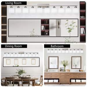 Applique murale moderne à 10 lumières pour salle de bain, 6552 pouces, nickel, abat-jour en verre blanc laiteux pour chambre à coucher, salon, ferme - Product Image 5
