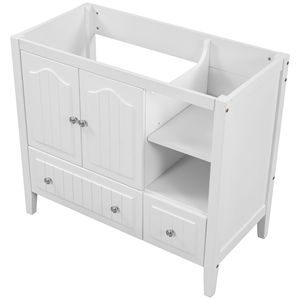 Solo lavabo da bagno da 36 pollici, struttura in legno massello e pannelli in MDF, bianco - Product Image 3
