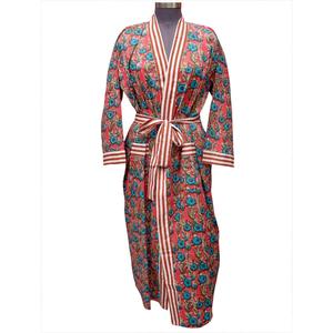 Al por mayor, Bata Kimono Floral de Algodón 100% Suave y Transpirable con Cuello en V y Cierre de Cinturón, Estampado Digital, Bata de Playa para Mujer en Stock - Product Image 1