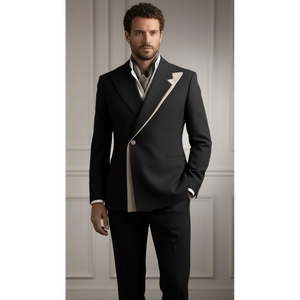 Traje de Esmoquin de Diseño Asimétrico con Paneles en Contraste de Lujo para Hombre - Product Image 1