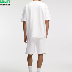 Men's Oversized T-Shirt & Bermuda <b>Shorts</b> Set White Rust Black Solid Cotton Casual Summer - Product Image 2