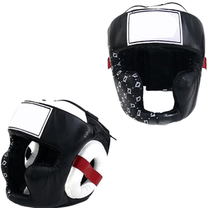 Five B Custom Design Printed Boxing Head Guard PU Leather Protective Training Gear Black White <b>Red</b> Accents Boxing Helmmets - Product Image 2