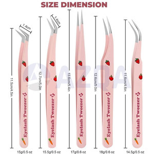 Ensemble de pinces à cils de qualité supérieure à motif fraise, 5 pièces, avec étui en cuir rose pour les artistes en extensions de cils - Product Image 2