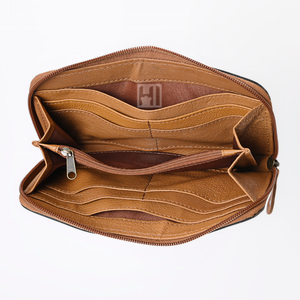 Portefeuille unisexe en cuir véritable Crazy Horse, style vintage floral, fermeture éclair, blocage RFID, fait main, style western - Product Image 6