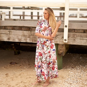 Nouvelle arrivée, robe d'été pour femmes, longue, 100% coton, col en V, manches longues, coupe évasée, robe de soleil formelle - Product Image 1