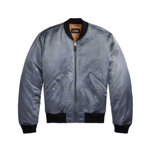 Premium Embroidered Satin Winter <b>Flight</b> <b>Jacket</b> <b>Men</b> Vintage OEM Custom Luxury Bomber Streetwear Outerwear Front Logo Zipper - Product Image 1
