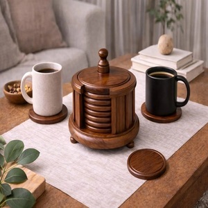 Handmade Wooden Round Coasters Reusable Cup Mats for Coffee Tea and Dining Table At <b>Cheap</b> Price - Product Image 1