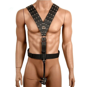 Genuine <b>Leather</b> Studded Body <b>Harness</b> Punk & Gothic Style Customized With Adjustable Waist Belt Full Body Chest Strap For Men - Product Image 1