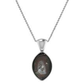 Premium 925 Sterling Silver Silver Plated Fine Pendant Charm Geode Gemstone Pear Marquise Oval Cab Spring <b>Lock</b> Bezel Setting - Product Image 4