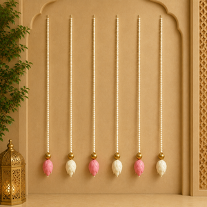 Guirnaldas de Jazmín Artificiales Hechas a Mano, Ecológicas, con Capullos de Loto y Cuentas Doradas, Decoración Floral Colgante para Bodas y Diwali - Product Image 4