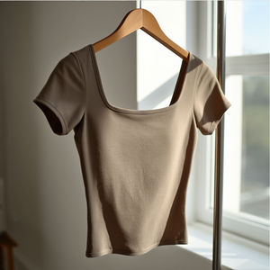 Fitted Square-Neck Womens T-Shirt Soft Stretch Formal Regular Fit <b>Animal</b> Logo Breathable <b>Knitted</b> Fashion Top - Product Image 3