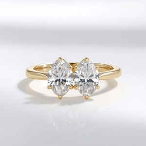 Joyería para Mujer, Anillo de Oro Sólido de 10K con Diamante Cultivado en Laboratorio, Corte Pera Doble Invertido Paralelo Toi Et Moi, Anillo de Compromiso - Product Image 2
