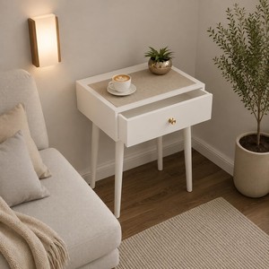 White Wash Pine Wood Minimalist Tiered <b>Planter</b> Stand with Drawer-Wholesale Handcrafted - Product Image 1