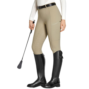 Jodhpurs d'équitation taille haute pour femme avec grip intégral et poche standard, coupe slim beige - Product Image 1