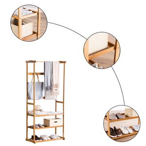 Appendiabiti Minimalista a Tre Livelli, Design Piatto in Colore Legno per Camera da Letto, per Vestiti e Borse - Product Image 3