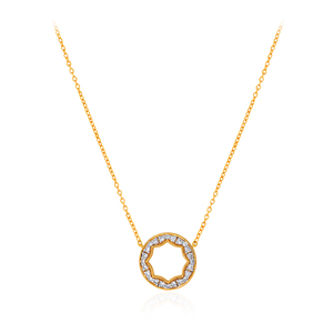 Collier pendentif cercle en or 14 carats avec diamant et design étoile ouverte, bijou pendentif diamant halo étincelant pour femme - Product Image 1