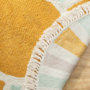 Alfombra Redonda de Algodón con Estampado Solar, Acolchada, Ecológica y de Pelo Medio para Sala de Estar, Pasillo o Dormitorio Infantil - Product Image 3