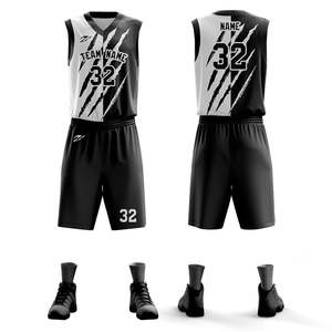 Tenue de Basketball Personnalisée Noir Blanc Rouge & Bleu 2026 Maillot 2025 Kit Complet Sublimation Ensemble Sportif Professionnel HD - Product Image 5