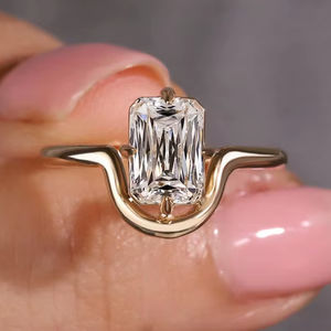 Anillo de banda curva con diamante de corte cruzado cultivado en laboratorio, certificado por IGI, para mujer, oro sólido de 14K, regalo de compromiso moderno para novias - Product Image 1