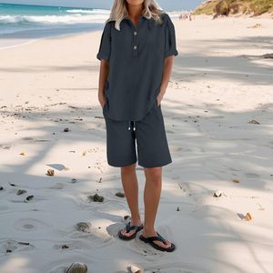 New Arrival Women's Knitted Eco-Friendly Breathable Quick Dry Spandex/Cotton Loungewear Set Short Sleeve <b>Top</b> Shorts Casual - Product Image 1