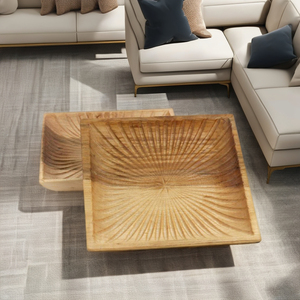 Juego de 2 cuencos cuadrados de olmo de madera pulida para servir caramelos, nueces o atrapar todas las bandejas para cocina, sala de estar o uso de escritorio - Product Image 2