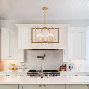 Lampadario Moderno Dorato Geometrico a 6 Luci da 22 Pollici, Lampada a Sospensione Industriale in Metallo per Soggiorno, Sala da Pranzo o Cucina - Product Image 2