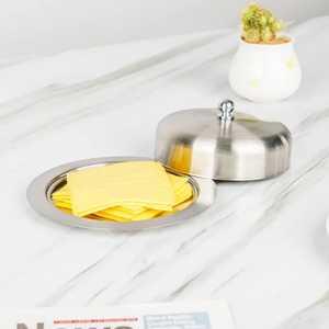 Moderna Mantequera Redonda de Acero Inoxidable Plateado con Tapa de Cúpula Lisa, Elegante Plato para Servir Mantequilla Individualmente en la Mesa - Product Image 6
