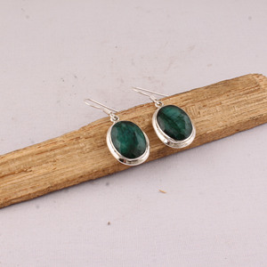925 Sterling <b>Silver</b> Engagement Emerald Quartz Vintage Dangle Drop <b>Earrings</b> Faceted Oval Gemstone Bezel Set Jewelry Wholesale - Product Image 3