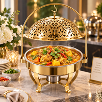 Plat de service rond de luxe en acier inoxydable avec couvercle dôme suspendu, chauffe-plats de buffet écologique et durable