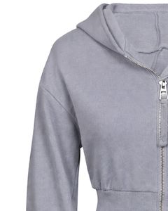 Womens Light Grey <b>Cropped</b> <b>Zip</b> <b>Up</b> Hoodie Slim Fit Long Sleeve Casual Streetwear Cotton Fleece Sweatshirt Custom Logo ODM Factory - Product Image 3