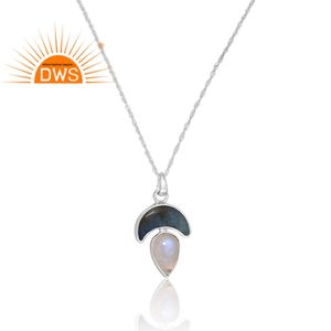 Collar con colgante de piedras preciosas de labradorita y Luna arcoíris Natural de Plata de Ley 925, joyería personalizada para mujer, regalo para H - Product Image 3